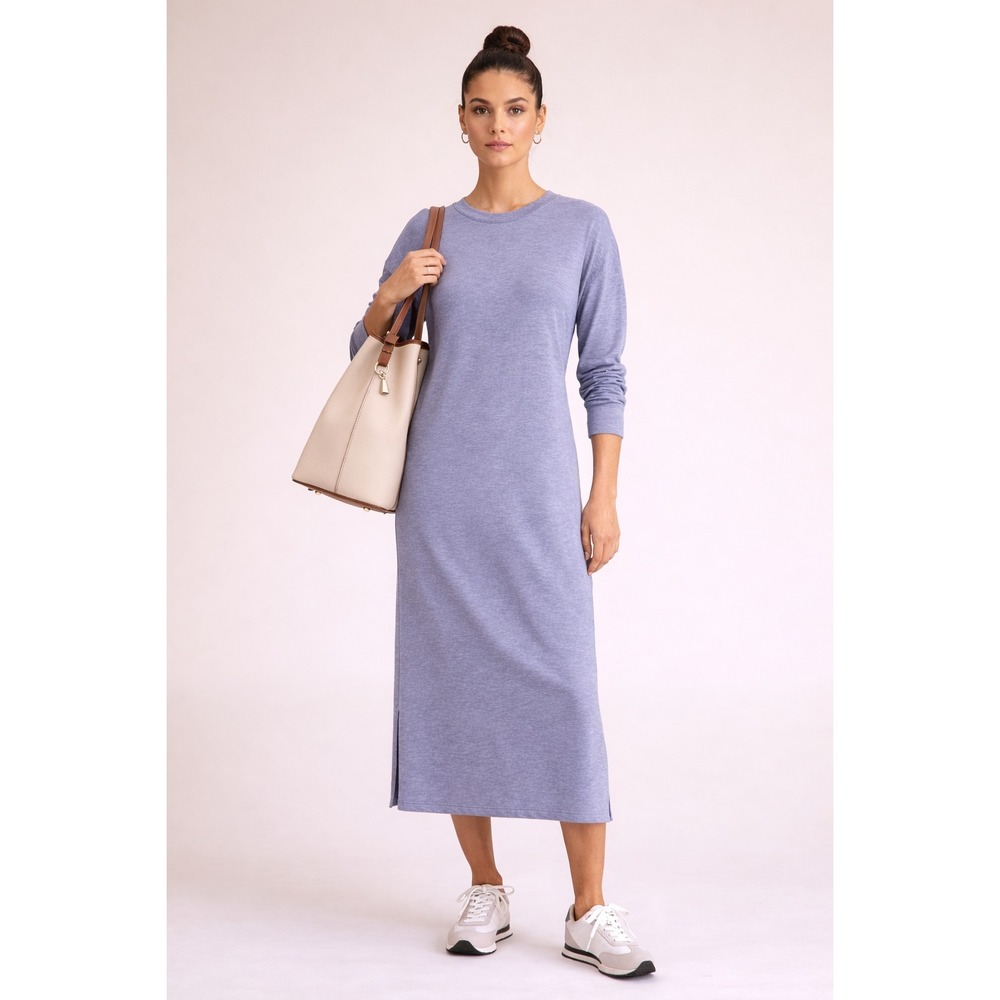 Brigitte Brianna Midi Sweater Dress Sz M Blue Lounge Comfortable Travel Modest